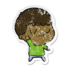 distressed sticker of a cartoon grumpy boy