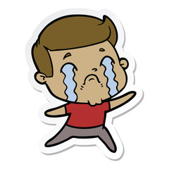 sticker of a cartoon man crying