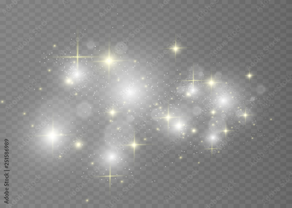 Poster Beautiful sparks shine with special light. Vector sparkles on a transparent background. Christmas abstract pattern. A beautiful illustration for the postcard. The background for the image. Luminaries