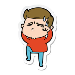 sticker of a cartoon man sweating