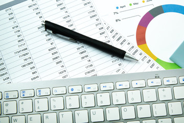 The keyboard on work table for  business content..