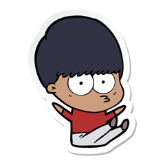 sticker of a nervous cartoon boy
