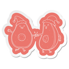 cartoon  sticker of a dancing avocados wearing santa hat
