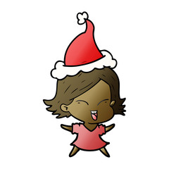 happy gradient cartoon of a girl wearing santa hat