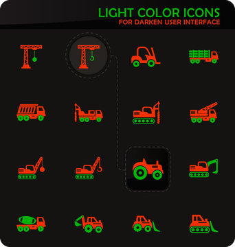 Construction transport icons set