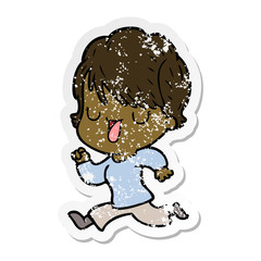 distressed sticker of a cartoon woman talking