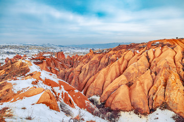 Amazing mountain landscape in Cappadocia. Red valley.