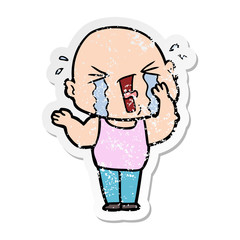 Obraz premium distressed sticker of a cartoon crying bald man