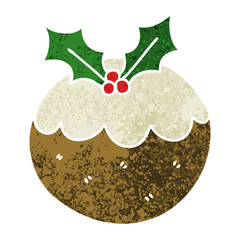 quirky retro illustration style cartoon christmas pudding