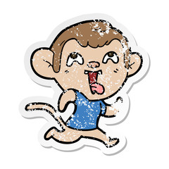 distressed sticker of a crazy cartoon monkey jogging