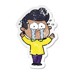 distressed sticker of a cartoon crying man