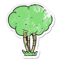 distressed sticker of a cartoon tree