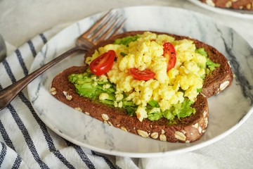 Avocado egg toast with brown bread / Healthy breakfast concept