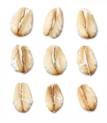 A set of oat-flakes isolated on white background. Close up.