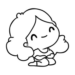 line drawing of a cute kawaii girl