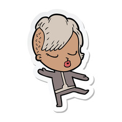 Obraz premium sticker of a cartoon pretty hipster girl