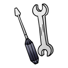 gradient cartoon doodle of a spanner and a screwdriver