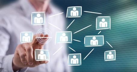 Man touching social media network
