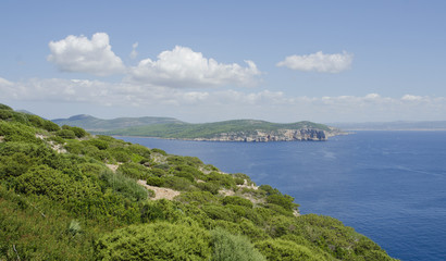 Fototapeta na wymiar View of the sea and cliff, seascape, Sardinia, Italy