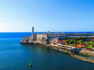 Havana, Cuba light house of La Cabana Fort on a clear day with a view from the water