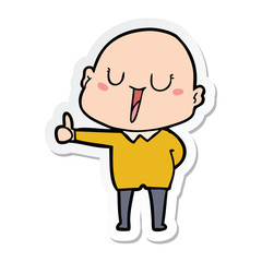 sticker of a happy cartoon bald man