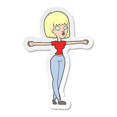 sticker of a cartoon woman spreading arms