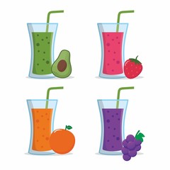 Set of juice in glass with fruits