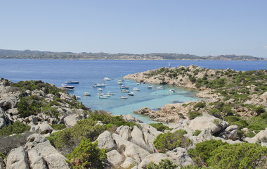 Fototapeta na wymiar Crystal sea in summer, sea landscape, Sardinia, La Maddalena, Italy