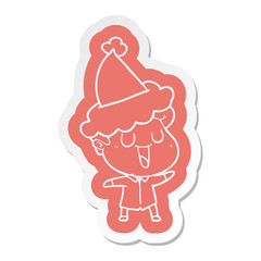 laughing cartoon  sticker of a man wearing santa hat