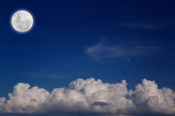 Blue night with full moon  over cloud background. Romantic concept.