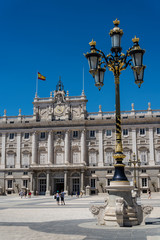Fototapeta na wymiar Royal Palace of Madrid, View from the Plaza de la Armeria, Madrid, Spain