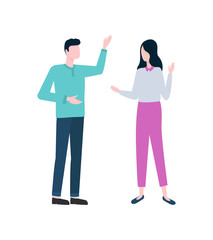 Entrepreneurs discussing business isolated vector icon. Man and woman, colleagues or businessman and businesswoman, office workers or coworkers talk