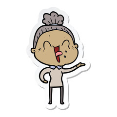 sticker of a cartoon happy old woman