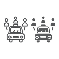 Car sharing line and glyph icon, auto and people, automobile sign, vector graphics, a linear pattern on a white background.