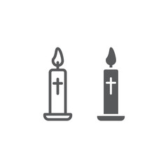 Easter candle line and glyph icon, light and easter, flame sign, vector graphics, a linear pattern on a white background.