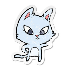 distressed sticker of a confused cartoon cat