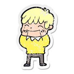 distressed sticker of a cartoon happy boy