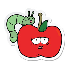 sticker of a cartoon apple and bug