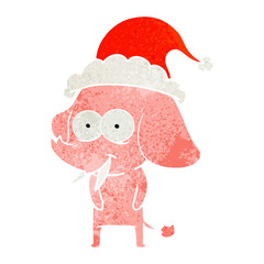happy retro cartoon of a elephant wearing santa hat