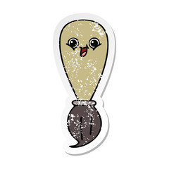 distressed sticker of a cute cartoon paint brush
