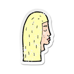 retro distressed sticker of a cartoon female face profile
