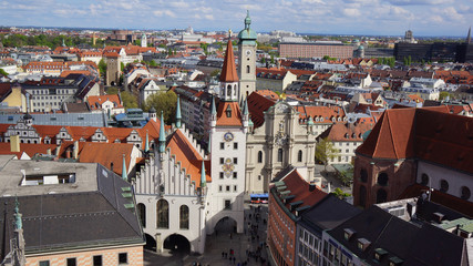 Naklejka na ściany i meble Munich Marienplatz Bavaria old town hall sight