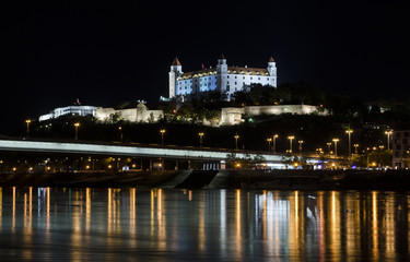 Fototapeta na wymiar Castle on the hill at night, Bratislava, Slovakia