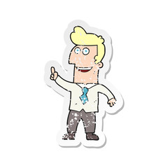 retro distressed sticker of a cartoon businessman pointing