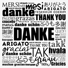 Danke (Thank You in German) word cloud background in different languages