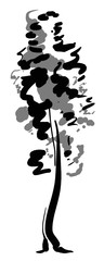 Single tree sketch. Black and white drawing isolated on white background. Simple art. Can be used for card banner template. Vector illustration