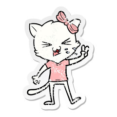 distressed sticker of a cartoon cat