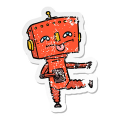 distressed sticker of a cartoon robot