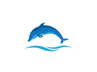 Dolphin smart fish jump in the sea for logo design