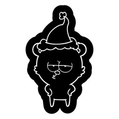bored bear cartoon icon of a wearing santa hat